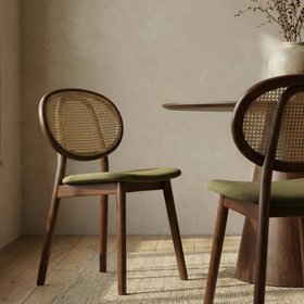 Willow Wooden Dining Chair | Moss Green Sustainable Mohair Velvet & Walnut