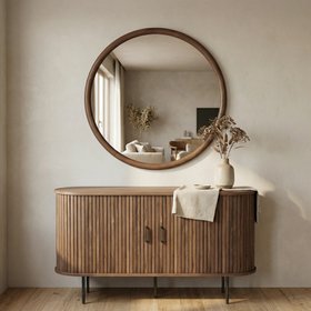 Wrenley Round Wall Mirror, 80 cm | Walnut