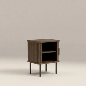Mika Square Wooden 1 Drawer Bedside Table | Walnut & Black