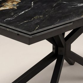 Lincoln 6-8 Seat Rectangle Extendable Dining Table | Black Marble Effect Sintered Stone & Black