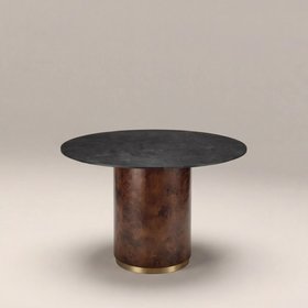 Perry 4 Seat Round Dining Table | Black Sintered Stone & Walnut Burl Wood