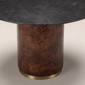 Perry 4 Seat Round Dining Table | Black Sintered Stone & Walnut Burl Wood