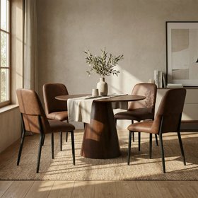 Finnley 4 Seat Round Wooden Dining Table | Walnut