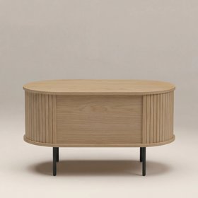 Mika Oval Wooden Coffee Table | Oak & Black