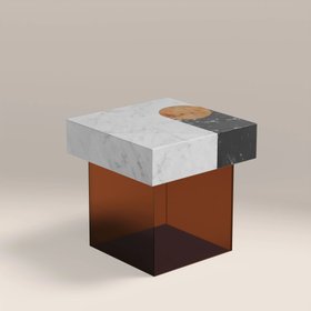 Atmos Square Side Table | Mixed Marble & Brown Arcylic