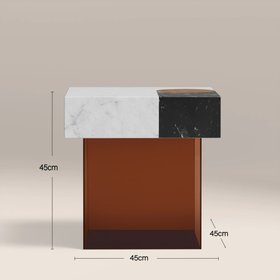 Atmos Square Side Table | Mixed Marble & Brown Arcylic