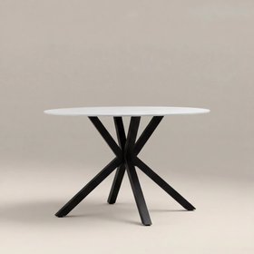 Sawyer 4 Seat Round Dining Table | White Ceramic & Black