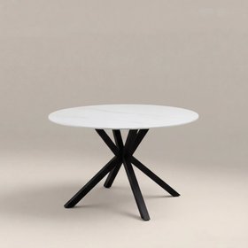 Sawyer 4 Seat Round Dining Table | White Ceramic & Black