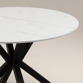 Sawyer 4 Seat Round Dining Table | White Ceramic & Black