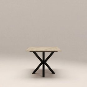 Sawyer 6 Seat Rectangle Dining Table | Natural Travertine Effect & Black