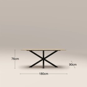 Sawyer 6 Seat Rectangle Dining Table | Natural Travertine Effect & Black