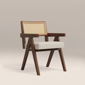 Cary Wooden Carver Dining Chair | Speckled Stone Sustainable Boucle & Walnut