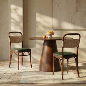 Daisy Wooden Dining Chair  | Vintage Green Faux Leather & Walnut