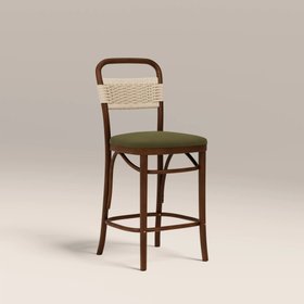 Daisy Wooden Kitchen Stool |  Olive Green Sustainable Velvet & Walnut