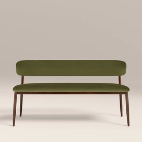 Halston 3 Seater Dining Bench | Olive Green Sustainable Velvet & Walnut