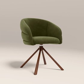Frankie Swivel Carver Dining Chair | Olive Green Sustainable Velvet & Walnut