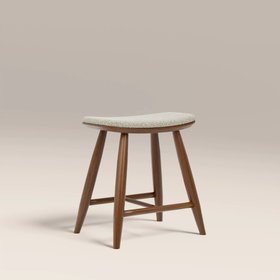 Hatton Wooden Low Stool | Speckled Stone Sustainable Boucle & Walnut