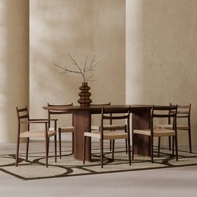 Caleb 6 Seat Dining Set | Natural Weave & Walnut