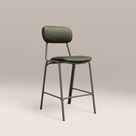 Boston Kitchen Stool With Backrest | Dark Green Faux Leather & Gunmetal
