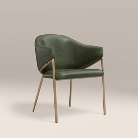 Luca Carver Dining Chair | Vintage Green  Faux Leather & Brass