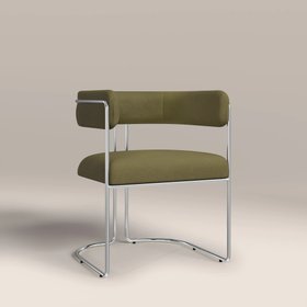 Juliana Carver Dining Chair | Moss Green Sustainable Mohair Velvet & Chrome