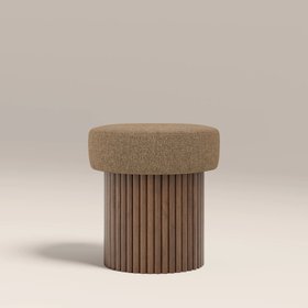 Alexis Storage Pouffe | Speckled Cappuccino Boucle & Walnut