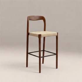 Madeleine Wooden Kitchen Stool | Natural Weave & Walnut