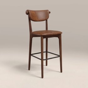 Nobu Bar Stool | Vintage Tan Faux Leather & Walnut