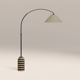Leora Arc Floor Lamp | Black Marble & Natural Travertine