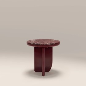 Aliza Round Side Table | Maroon Red Marble & High Gloss Burgundy