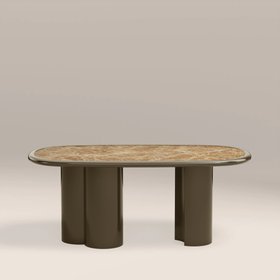 Carson  6 Seat Rectangle Dining Table |  Cappuccino Marble & High Gloss Clay Green