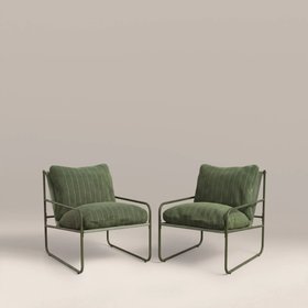 Harris Garden Armchair Set | Moss Green Stripe & Moss Green