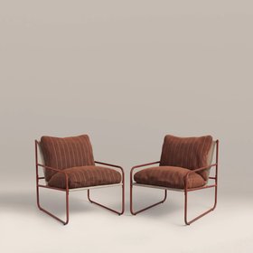 Harris Garden Armchair Set |  Rust Red Stripe & Red