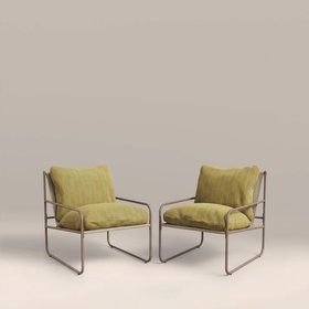Harris Garden Armchair Set |  Butter Yellow Stripe & Taupe