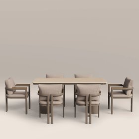 Levan 6 Seat Garden Dining Set | Natural & Taupe