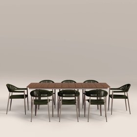 Lorenzo 8 Seat Garden Dining Set | Walnut & Olive Green