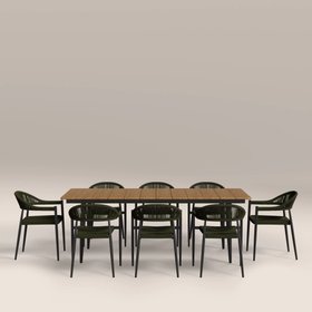 Lorenzo 8 Seat Garden Dining Set |  Oak & Olive Green
