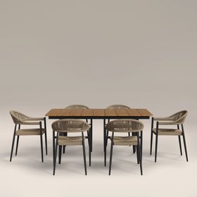 Lorenzo 6 Seat Garden Dining Set | Oak  & Beige