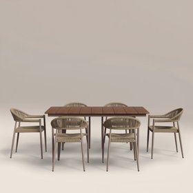 Lorenzo 6 Seat Garden Dining Set | Walnut & Natural
