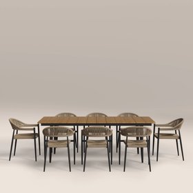 Lorenzo 8 Seat Garden Dining Set | Oak & Beige