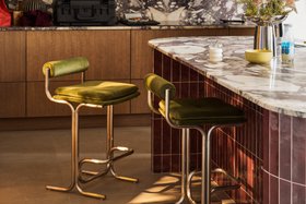 Wilbur Bar Stool | Olive Green Sustainable Velvet & Brushed Chrome