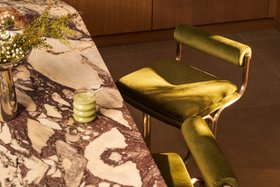 Wilbur Bar Stool | Olive Green Sustainable Velvet & Brushed Chrome