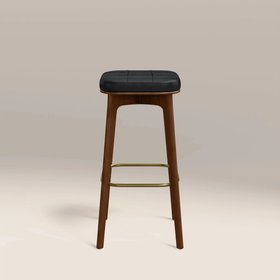Winchester Bar Stool | Vintage Black Faux Leather & Walnut