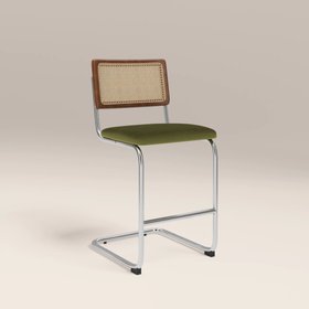 Kenton Kitchen Stool | Olive Green Sustainable Velvet & Chrome