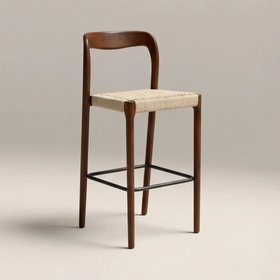 Madeleine Wooden Bar Stool | Natural Weave & Walnut