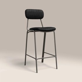 Boston Bar Stool With Backrest | Black Faux Leather & Gunmetal