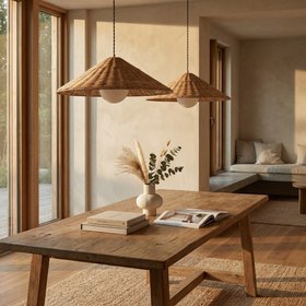 Reagan Large Pendant Light | Natural Rattan & Black