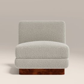 Harrison Accent Chair | Speckled Stone Sustainable Boucle & Walnut Burl Wood