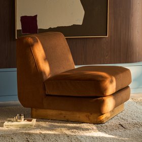 Harrison Accent Chair | Caramel Brown Sustainable Mohair Velvet & Burl Wood