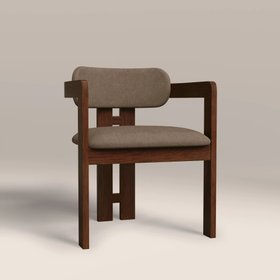 Hallie Wooden Carver Dining Chair | Truffle Brown Sustainable Mohair Velvet & Walnut